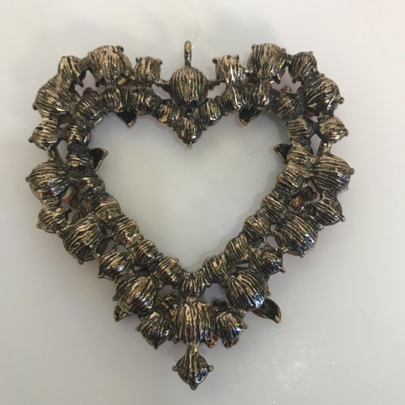 Jeweled Ornament Iridescent Heart Wreath Rhinestone NWT Red Green and Gold - Picture 6 of 9